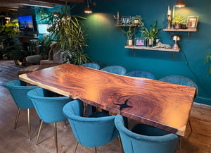 Striking Solid Wood Live Edge Walnut Dining Table with Metal Legs (Entire unique slab)