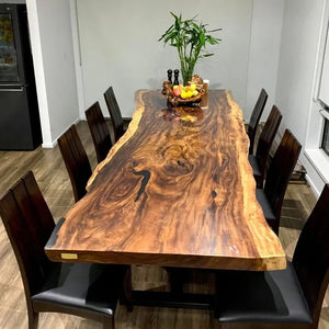 Striking Solid Wood Live Edge Walnut Dining Table with Metal Legs 180x90cm (Entire slab)